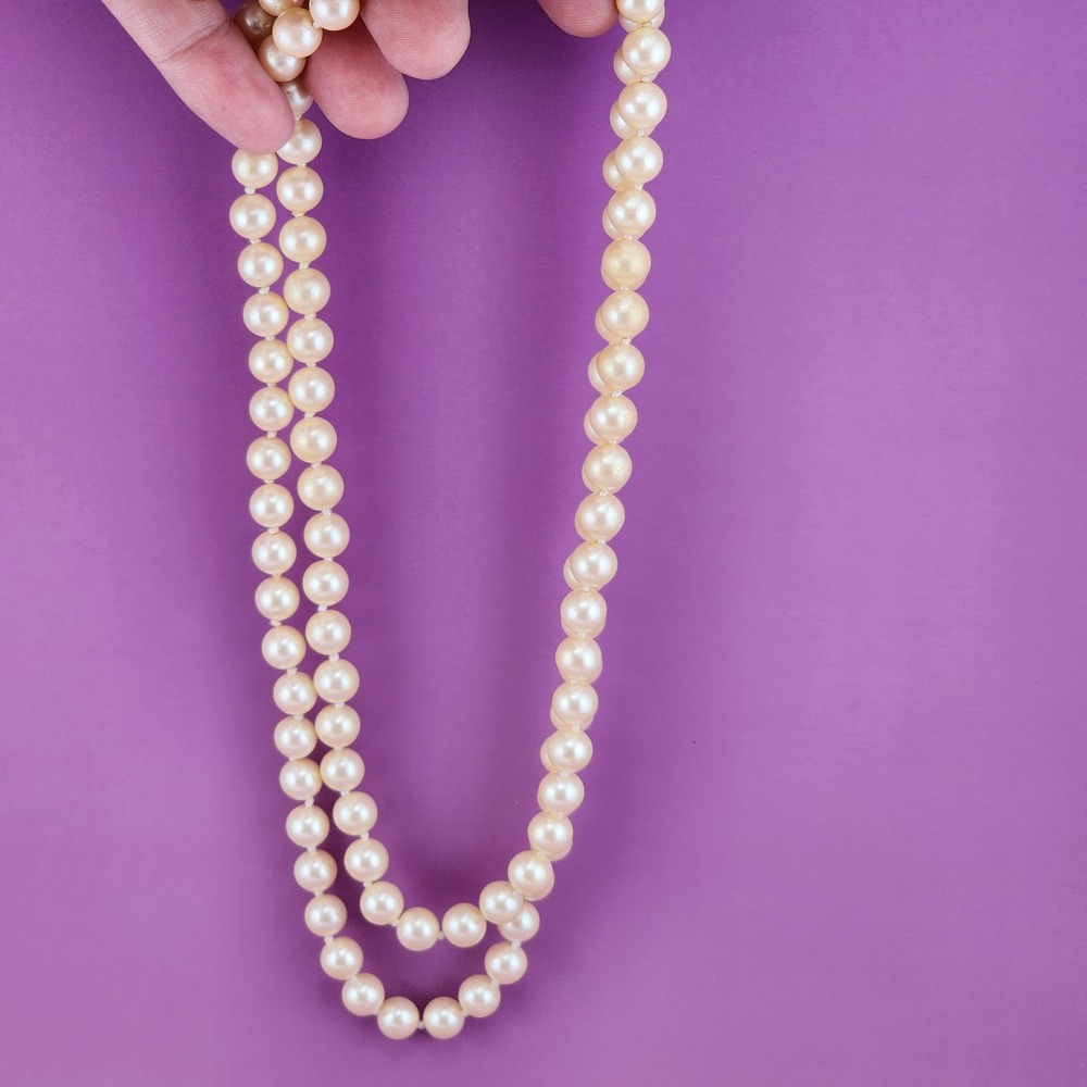 Monet Double Strand Faux Pearl Necklace Cream Beads Gold Tone Clasp Classic 18in